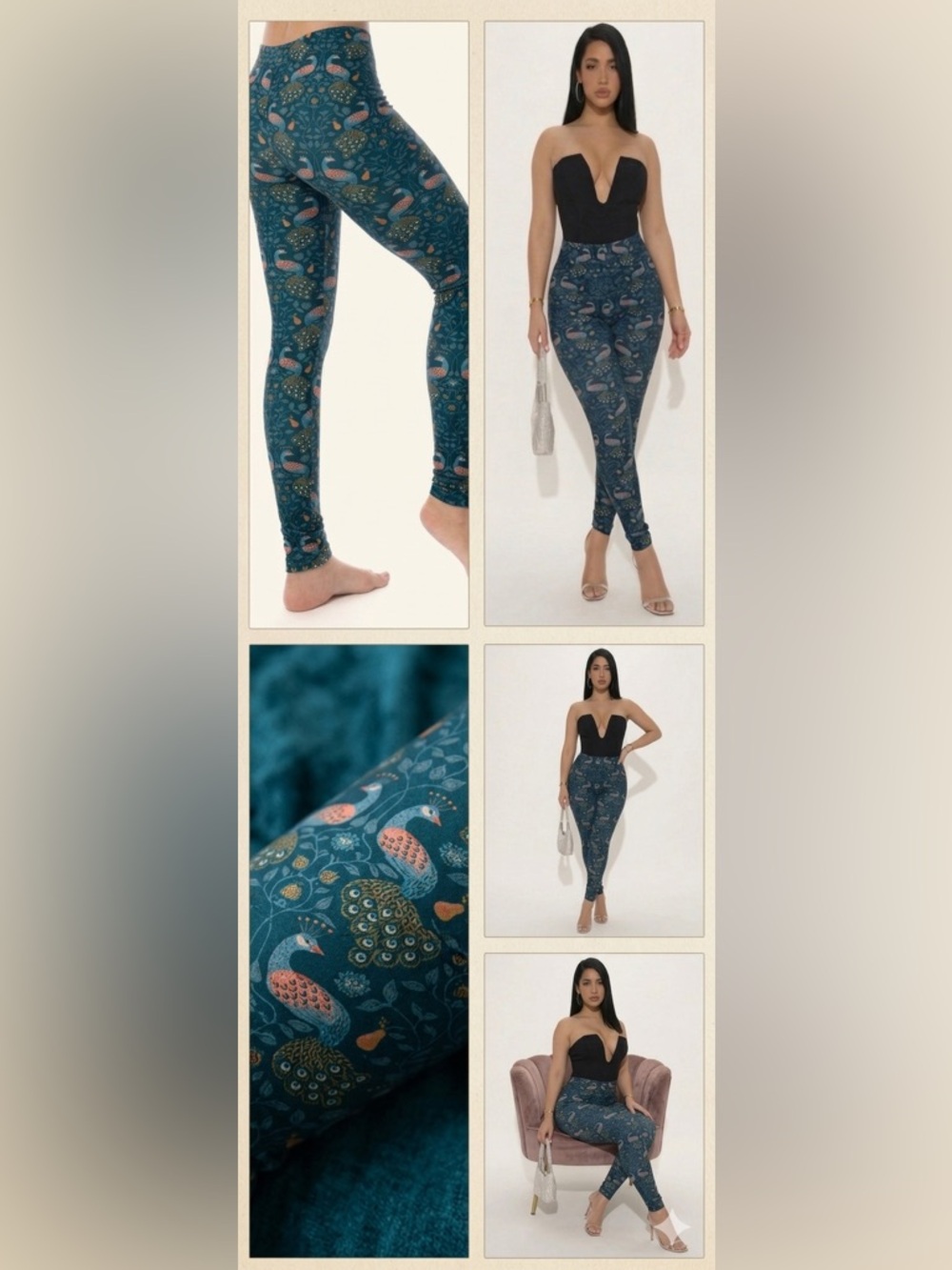 Teal Peacock Print Leggings - Women